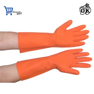 ขอบิลเบิกได้ ถุงมือแม่บ้านOKสีส้ม ถุงมือเอนกประสงค์,ถุงมือยางธรรมชาติสีส้ม(12คู่) RUBBER GLOVES