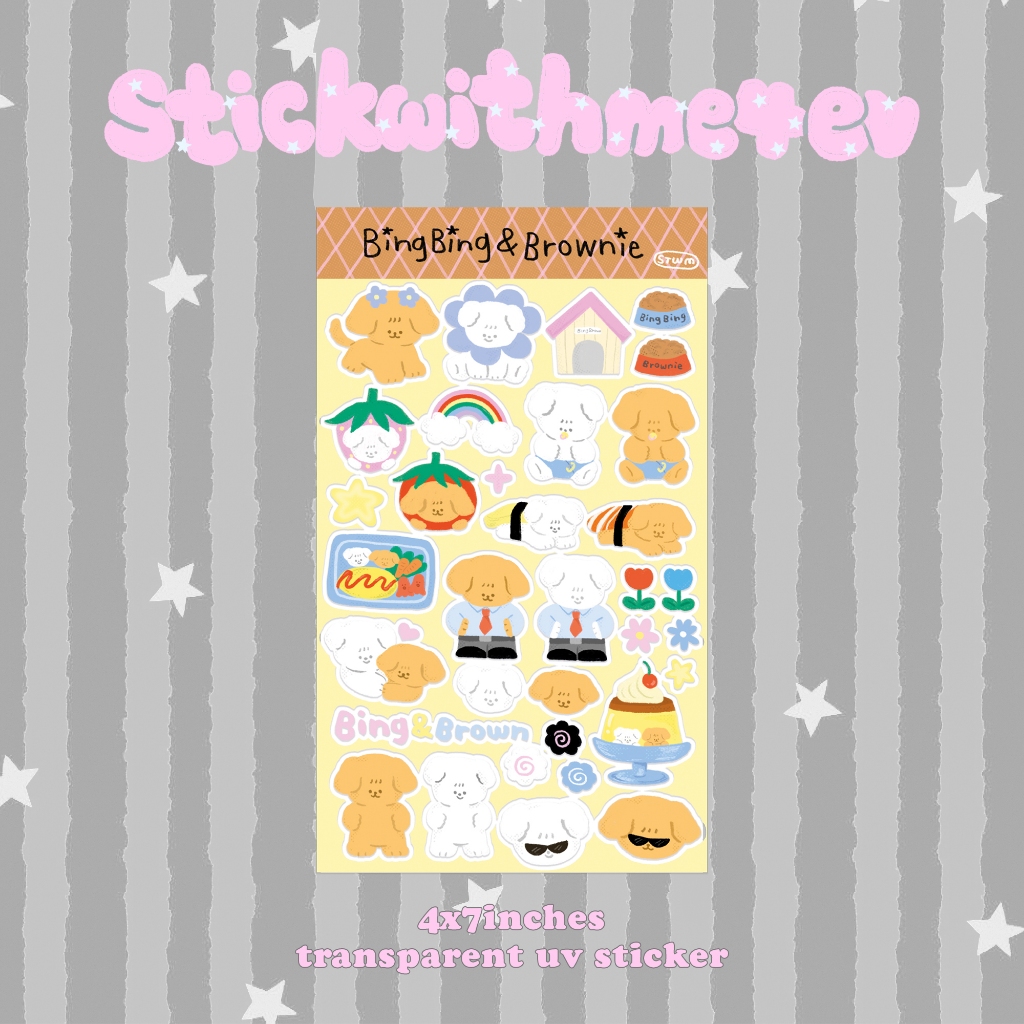 4x7in Bingbing&Brwonie sticker สติกเกอร์ไดคัทน้องหมามอลทีสบิงบิงกับโกลเด้นบราวนี่ ขอบใส กันน้ำ | Stickwithme4ev