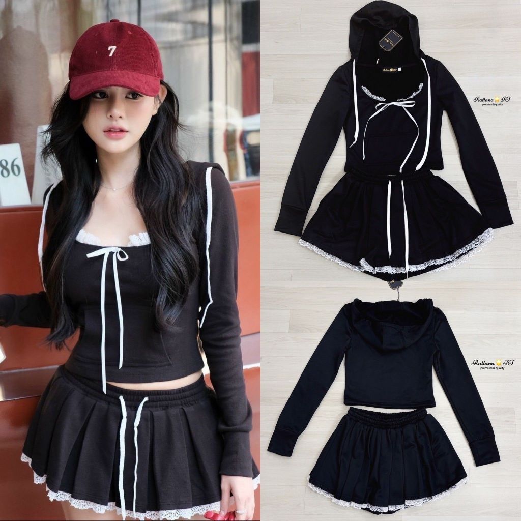 Rattana ชุดเซ็ตเสื้อแขนยาว+ กระโปรงกระโปรง(*รบกวนเช็คสต๊อกก่อนกดสั่งซื้อ)