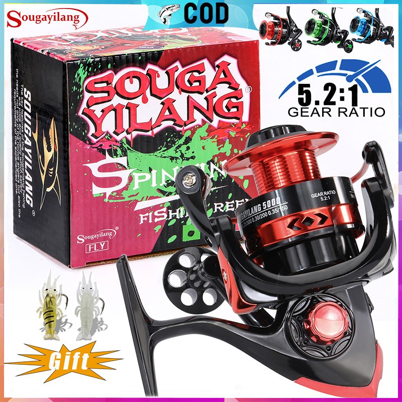 Sougayilang 1000-5000 ม้วนตกปลา 3 สี ม้วนตกปลา 5.2: 1อัตราส่วนเกียร์ ม้วนหมุนอลูมิเนียม ม้วนหมุน ม้วนตกปลา ลากสูงสุด10kg