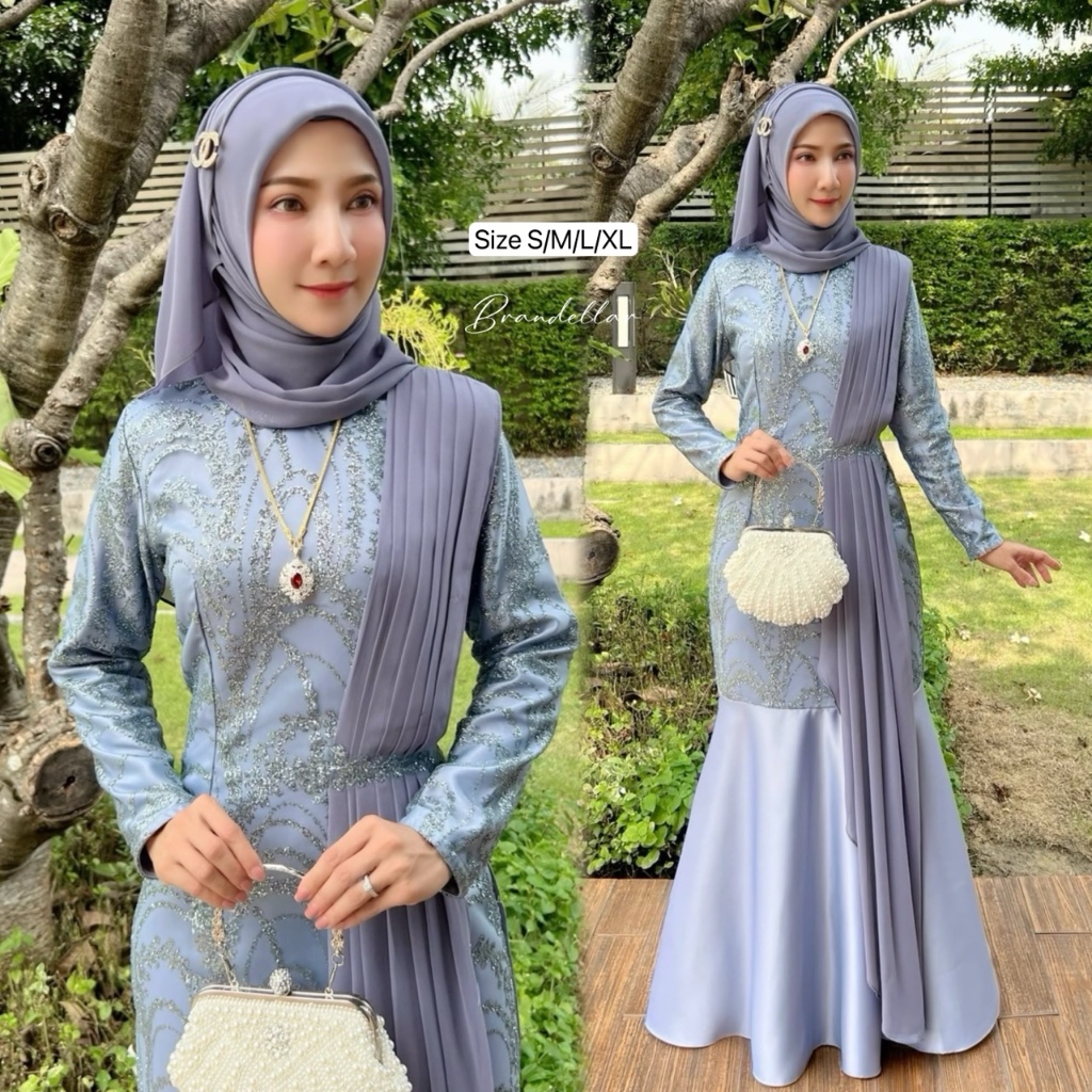 ชุดเดรสสไบข้าง แต่งกากเพชร ชุดอิสลาม (พร้อมผ้าคลุมเข้าเซท) สวยๆ เดรสมุสลิม ชุดเดรสอิสลาม ชุดรายอมุสลิม แฟชั่นมุสลิม