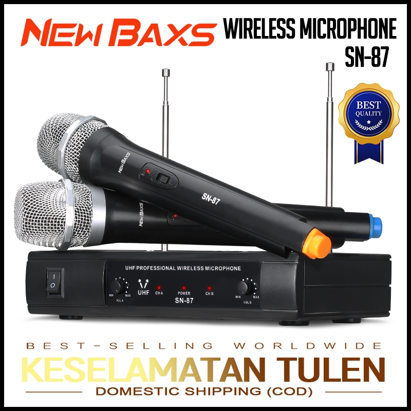 NEW BAXS SN87 ไมโครโฟนไร้สายหนึ่งลากสอง 2 ไมโครโฟนแบบใช้มือถือ 80M ระยะทางรับ VHF FM ระบบไร้สาย KTV เวทีคอนเสิร์ตบ