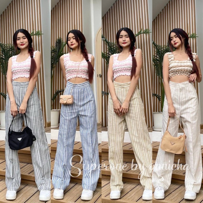 กางเกงขายาวผู้หญิง กระบอกกลาง ผ้าลินิน ตะขอหน้า ไซส์ S - 3XL