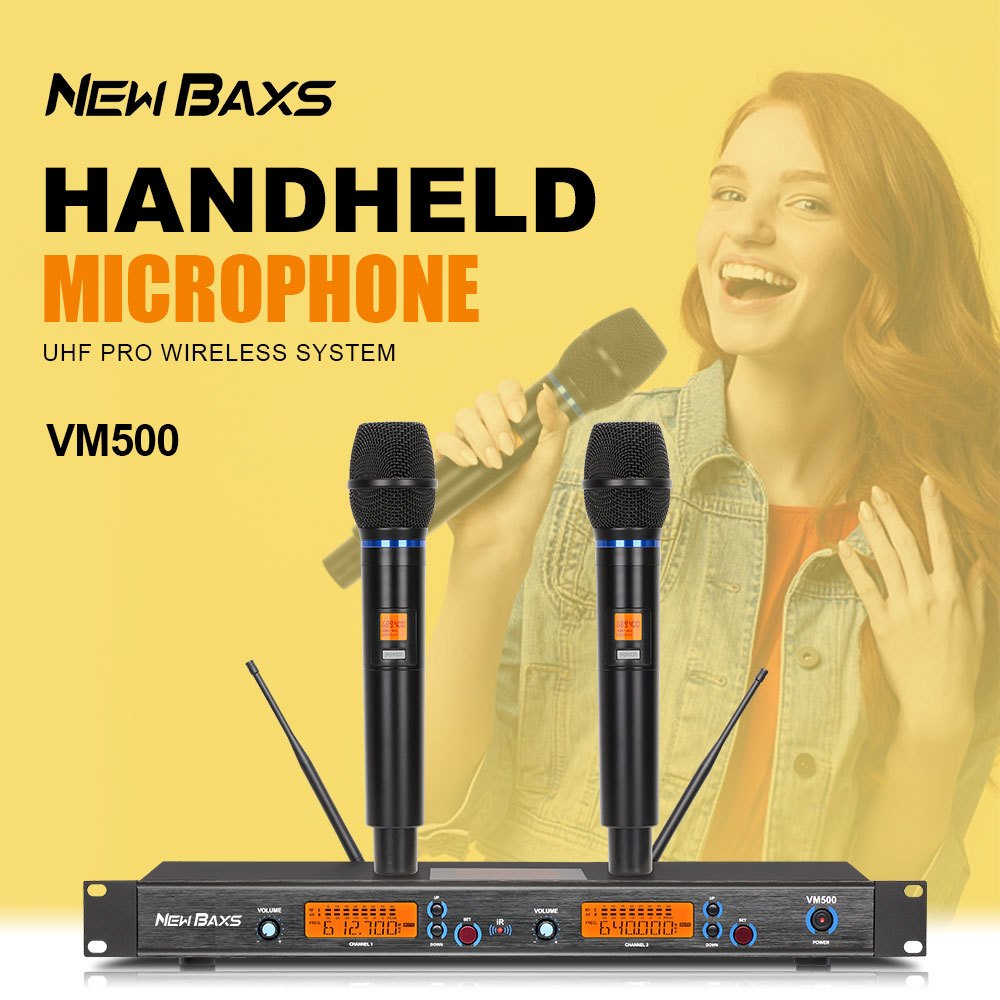 NEW BAXS VM500 ไมโครโฟนมือถือไร้สายแบบมืออาชีพ UHF ปรับได้ ไมโครโฟน  การแสดงร้องเพลง ความบันเทิงภายในบ้าน คาราโอเกะ