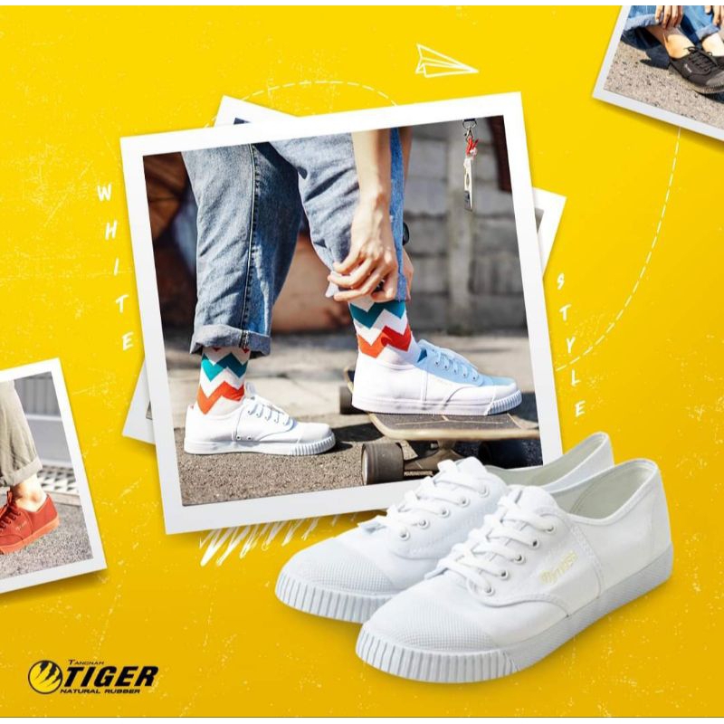รองเท้าผ้าใบนักเรียน ผูกเชือก มี 3 สี ดำ, ขาว, น้ำตาล ยี่ห้อไทเกอร์