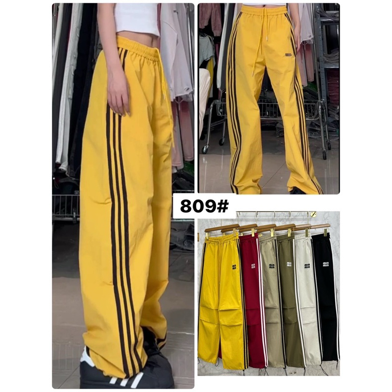 กางเกงขายาว เนื้อผ้าโพลีเอสเตอร์ผสม เนื้อผ้ายืดได้สีแจ่ม #809