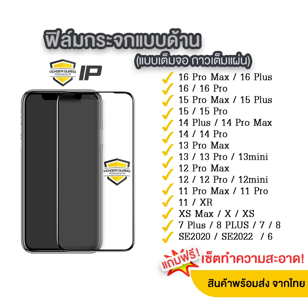 💥[VenderGuard] ฟิล์มกระจกด้าน ใช้สำหรับ iPhone ลดรอยนิ้วมือ for 17 Pro Max/16 pro/15/14/13/12/11/XR