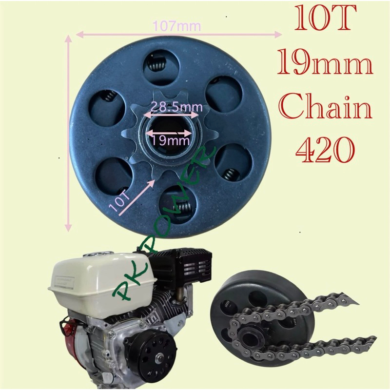 คลัทช์แรงเหวี่ยงรูเพลา19mmสเตอร์หน้า10ฟันโซ่420ใช้กับเครื่องยนต์อเนกประสงค์5.5-7.5แรงคลัทช์ สำหรับรถ