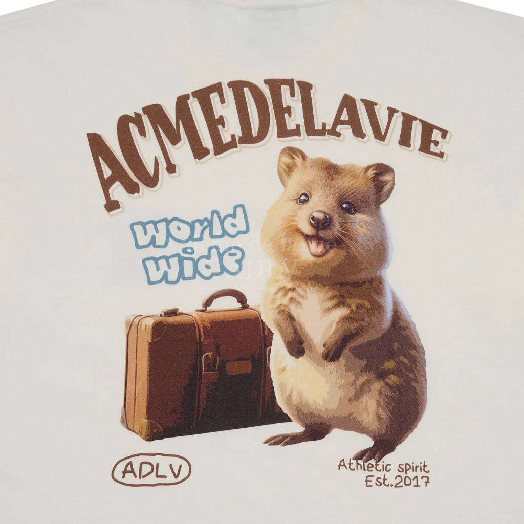 ADLV [acme de la vie] เสื้อยืด Oversize รุ่น World Wide Travel Quokka Artwork Short Sleeve T-Shirt Cream - รูปที่ 4