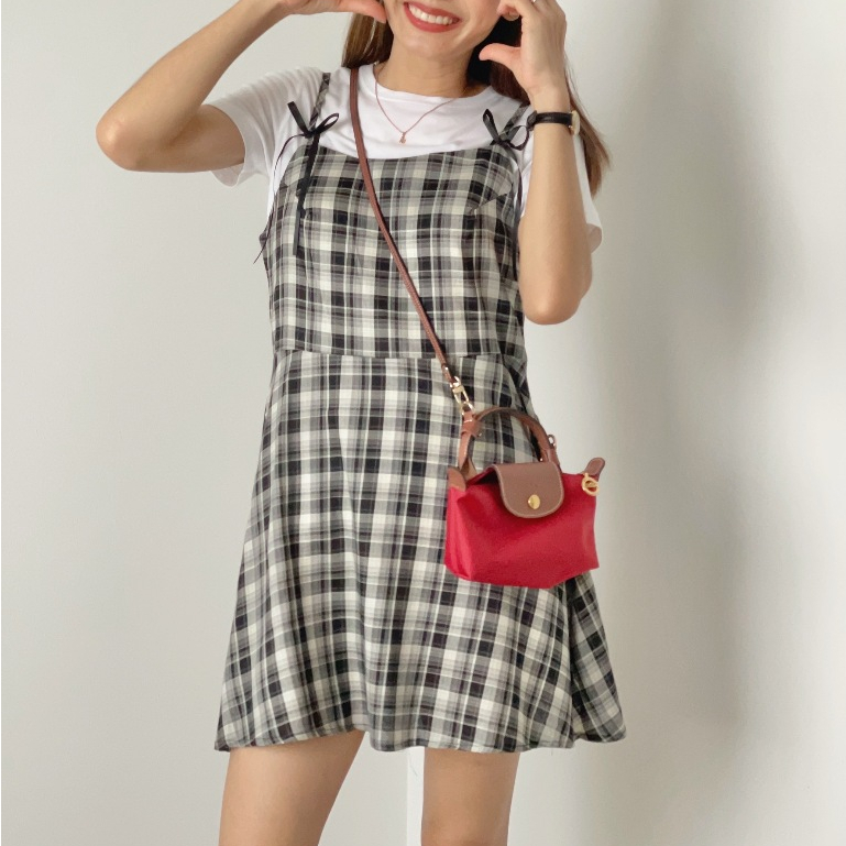 CHAWY Gingham minivest C4599 💖🌷 มินิเดรสสั้น มินิเดรสสั้นลายสก็อต