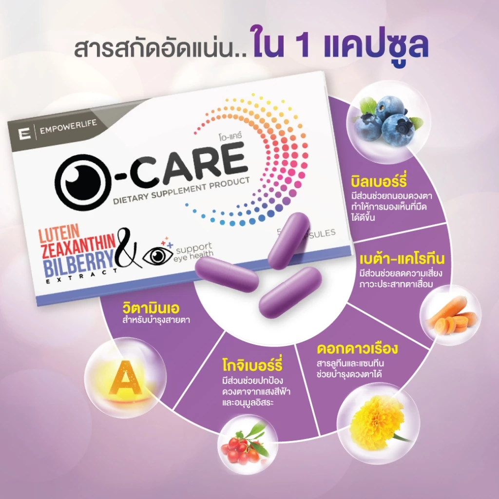 O-CARE วิตามินบำรุงสายตา ลูทีน ซีแซนทีน บิลเบอร์รี่ ลดตาล้า ตาแห้ง กรองแสงสีฟ้า ผลิตภัณฑ์เสริมอาหาร 30 แคปซูล thumbnail 5