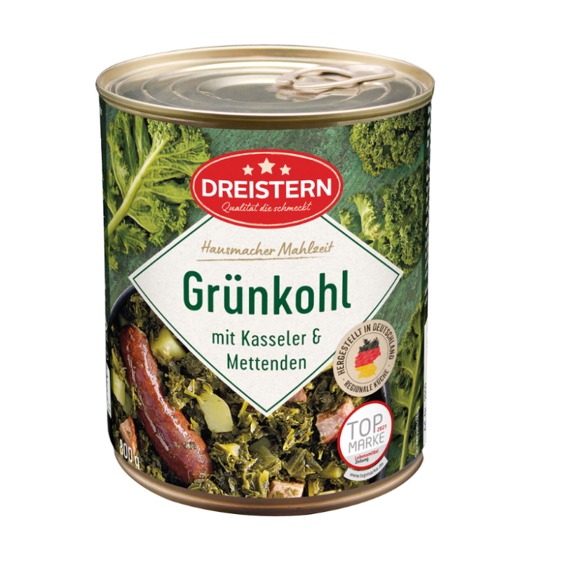 ไดรสเตอร์น กะหล่ำปลีเขียวพร้อมหมูและเนื้อ (Grünkohl) 800 มล.-Green Cabbage with Pork & Meat (Grünkohl) 800ml Dreistern b