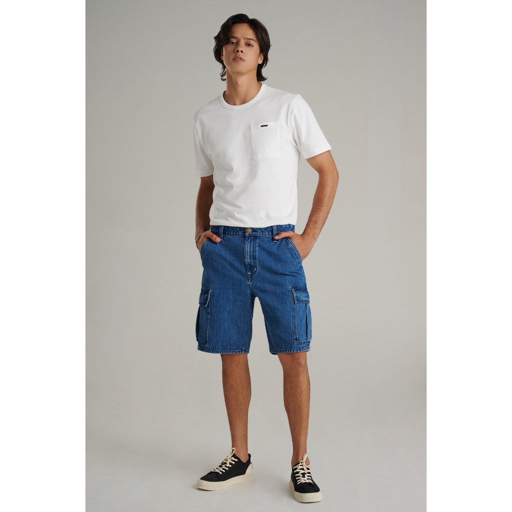 Mc jeans กางเกงยีนส์ขาสั้น ผู้ชาย เอวกลาง สียีนส์ฟอกเข้ม MAJZ084