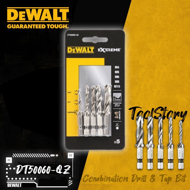DEWALT ดอกต๊าปสว่านกระแทก รุ่น. DT50060-QZ Size 1/4" (5 ชิ้น)