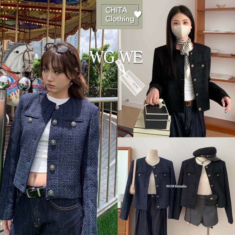 9812# Blazer ผ้าทวิต แต่งกระดุมสวย เนื้อผ้าดี มีซับใน TAG:WG.WE