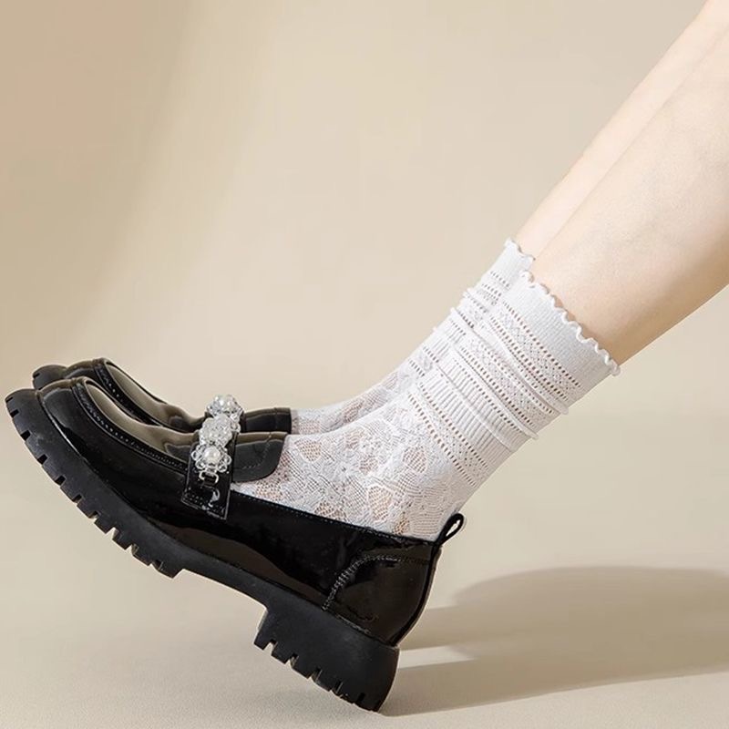 🔥จัดส่งใน24ขั่วโมง🔥ถุงเท้า ผ้าฝ้าย แต่งลูกไม้ สีขาวนม เข้ากับทุกการแต่งกาย แฟชั่นฤดูใบไม้ร่วง และฤดูหนาว สําหรับผู้หญิง