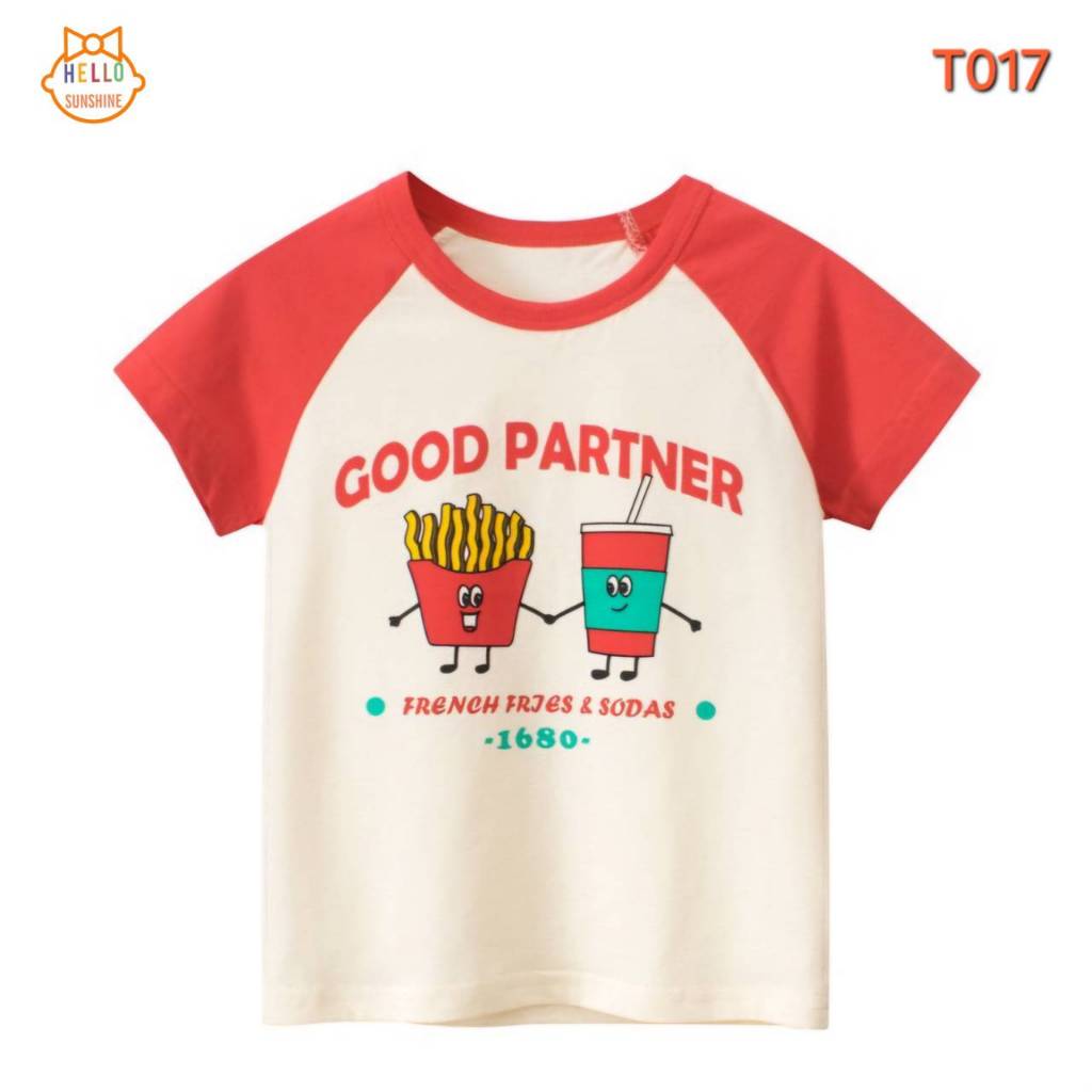 พร้อมส่งจากไทย เสื้อยืดเด็ก ผ้าคอตตอน100% สีครีมแดง ลายเฟรนช์ฟรายส์