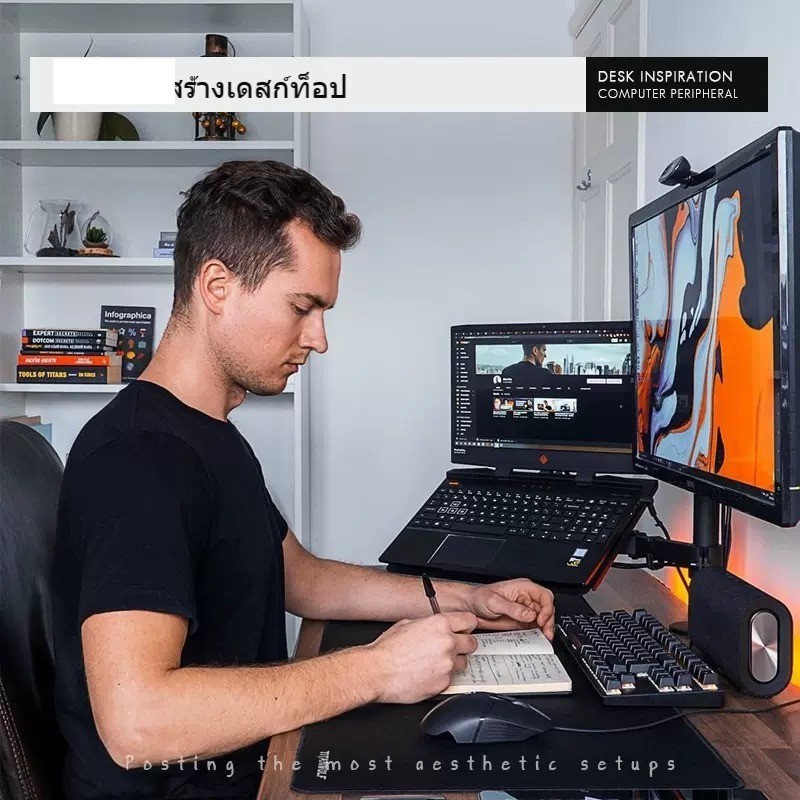 ขาตั้งจอคอม ขาตั้งจอคอมพิวเตอร์คู่, ขาตั้งจอภาพขนาด 13-32 "+ ขาตั้งแล็ปท็อป 12-17",หมุนได้ ขาตั้งจอคอมพิวเตอร์ 2