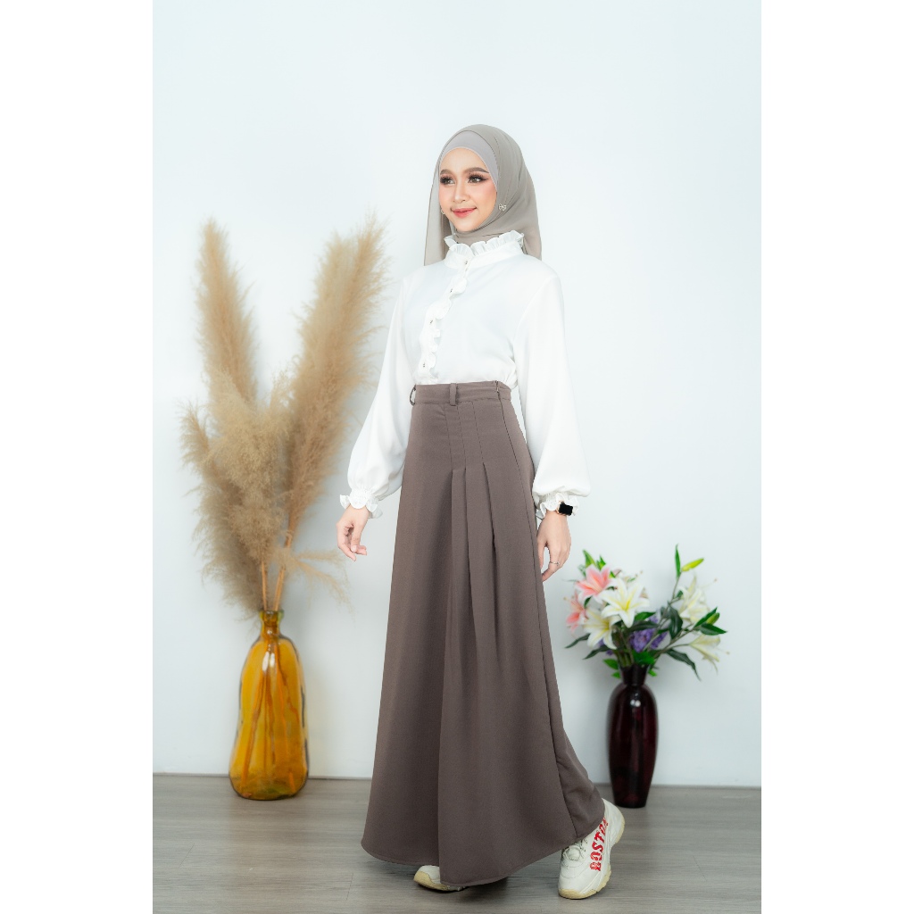 กระโปรงเอวสูง จับจีบข้างงานซิปรูด แฟชั่นอิสลาม  ทรงสวย ใส่สบาย โทนสีสุภาพเรียบร้