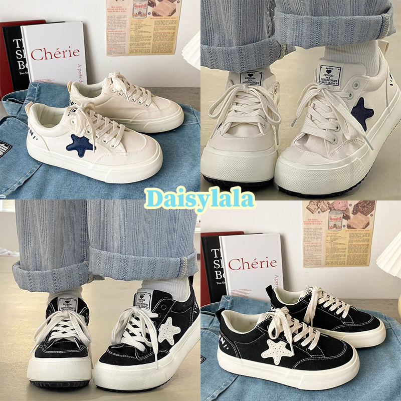 Daisylala รองเท้าแฟชั่นผู้หญิงรองเท้าผ้าใบสไตล์เกาหลีนักเรียน ก้นหนา กันลื่นและทนต่อการสึกหรอ