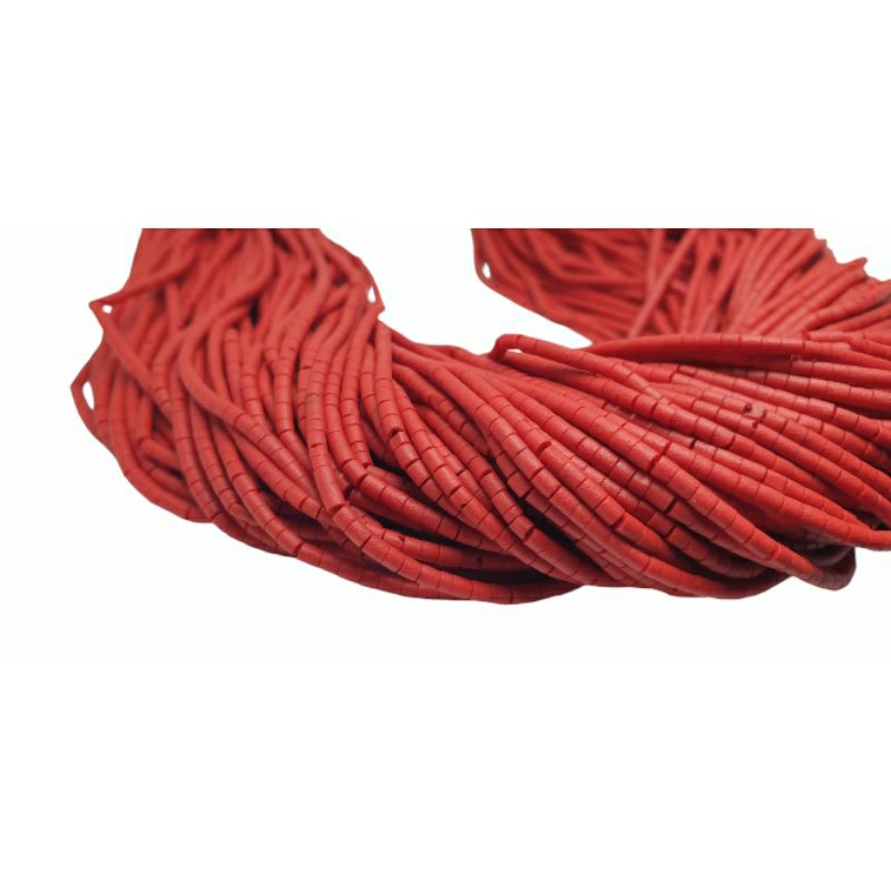 หินปะการัง สีแดง 1 เส้น ขนาดเม็ด 2 มม. อะไหล่ร้อยเครื่องประดับ อะไหล่ร้อยสร้อย Tiny Red Coral Seed Tube Heishi Beads