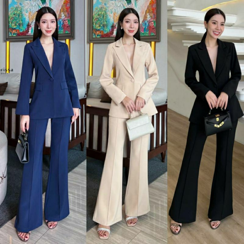 (S-XL) CHARISSA พร้อมส่ง เซ็ทสูทเสื้อ+กางเกงเป็นอีกรุ่นที่แนะนำใส่ออกมาดูสมร์ทผู้ดีเนื้อผ้าดีมีเทคเจอร์มีซับในทั้งชุด