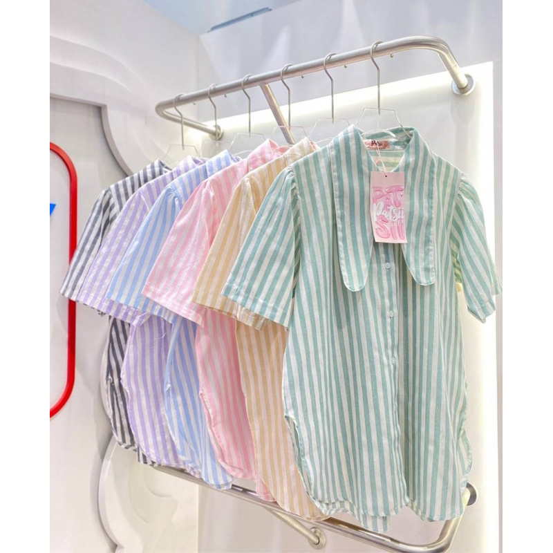 Rabbit Shirt เสื้อคอปก เสื้อคอกระต่าย ลายริ้ว เชิ้ตผู้หญิง