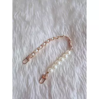 สายกระเป๋า สายหนังpu พันโซ่ 🌈โซ่เปียถัก+มุก สายถือ 32-33 cm.🌈 pu pearl strap