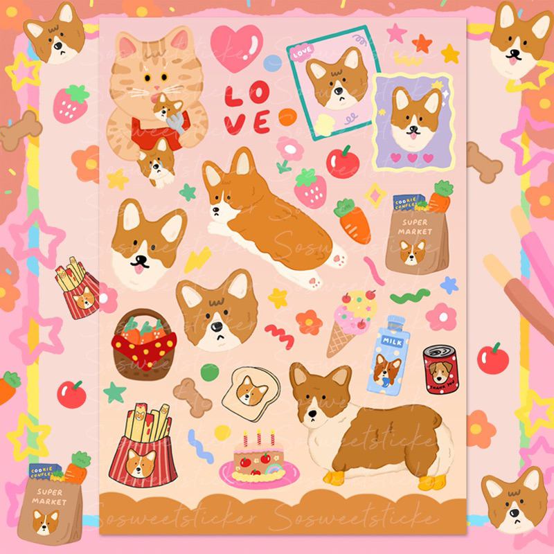 Sticker PVC Size A6 ______ ลายหมาคอร์กี้ 🐕