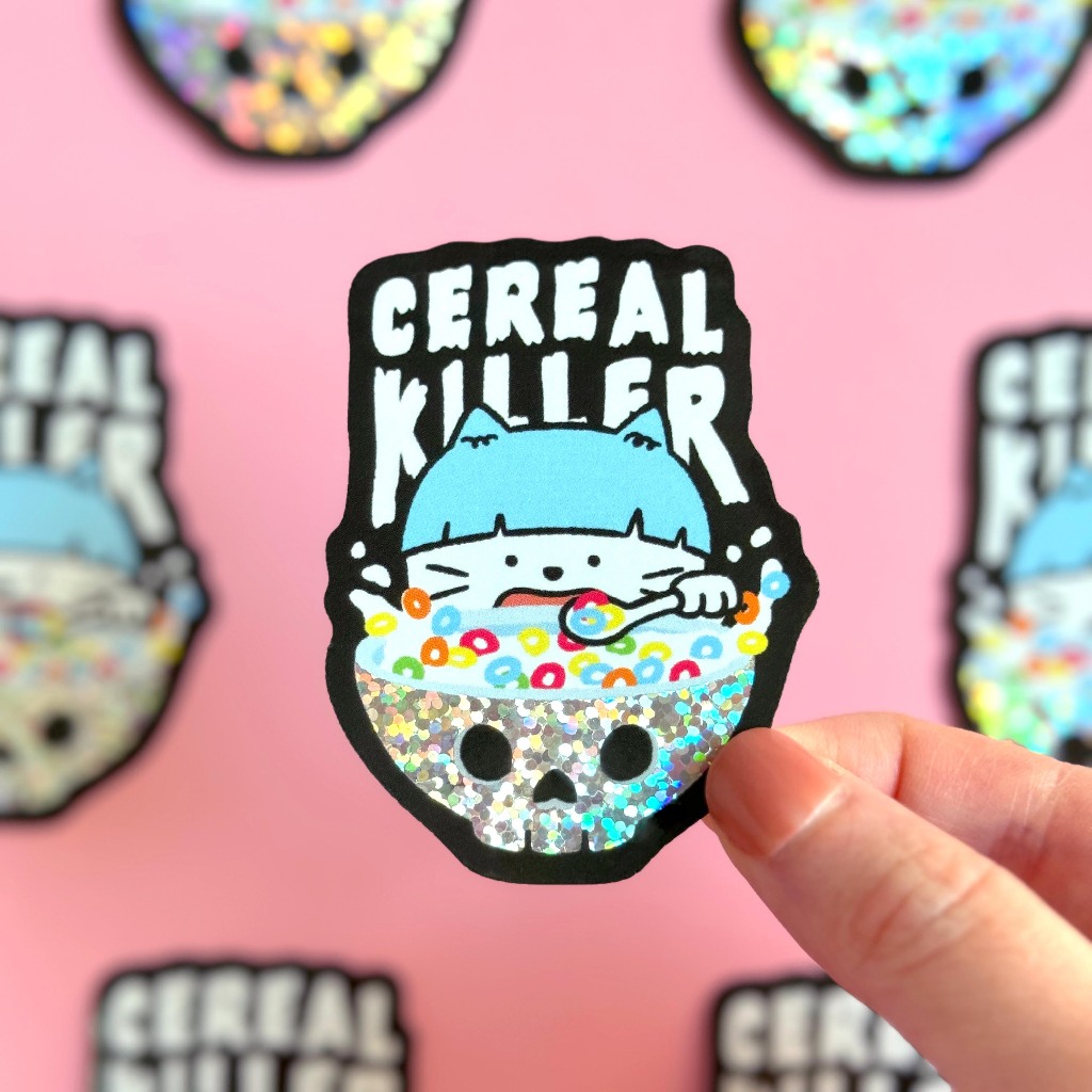 Cereal Killer Cat Glitter Sticker สติกเกอร์กลิตเตอร์ ลายน้องแมวกินซีเรียล | Jormation