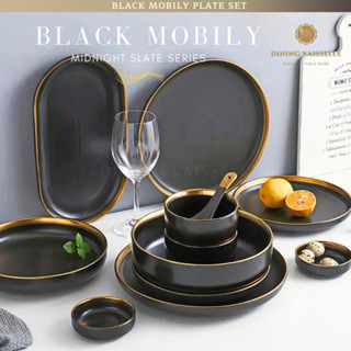 Dining Vaisselle จานชาม Black Mobily Plate สีดำขอบทองสุดหรูส…