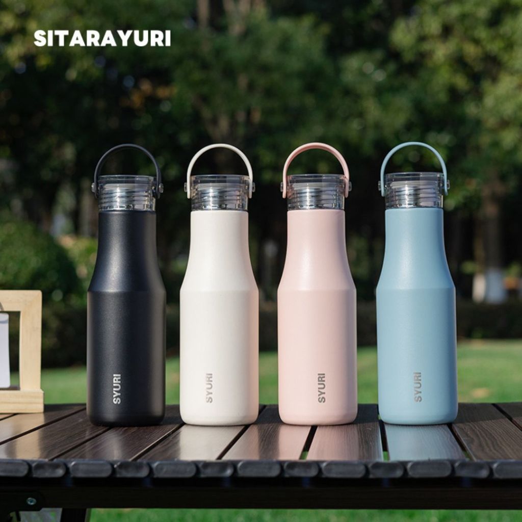 SITARAYIRI ขวดน้ำเก็บอุณหภูมิ สแตนเลส 304 หูหิ้วซิลิโคน พร้อมฝากรองชา ใส่เครื่องดื่มได้ทั้งร้อนและเย็น