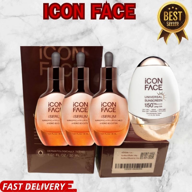 icon face serum 3ขวด เซรั่มiSERUM  HYA(ไอ เซรั่ม นาโนโปร ไฮยา ไลไปโซม ไฮโดร บูสเตอร์)