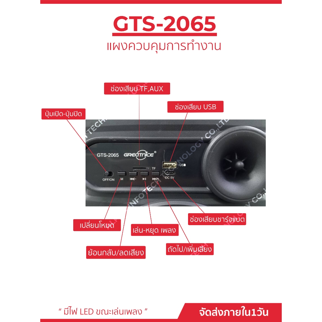 ลำโพงบลูทูธ รุ่น GTS-2065 ดอกลำโพงขนาด 6.5 นิ้ว ลำโพงไร้สาย มาพร้อมไมโครโฟนไร้สาย รูปที่ 4