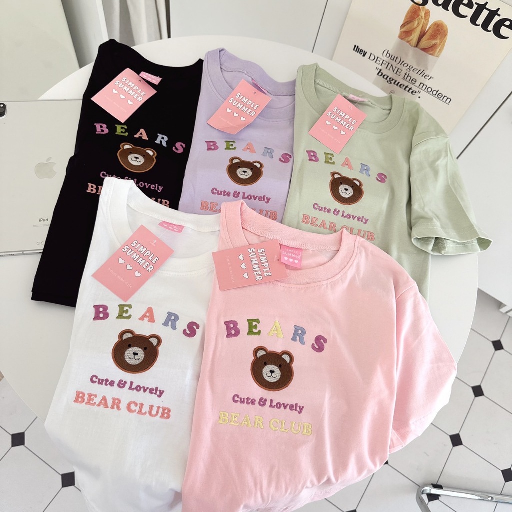 S328 เสื้อครอป ผ้าคอตตอน ปัก B E A R S