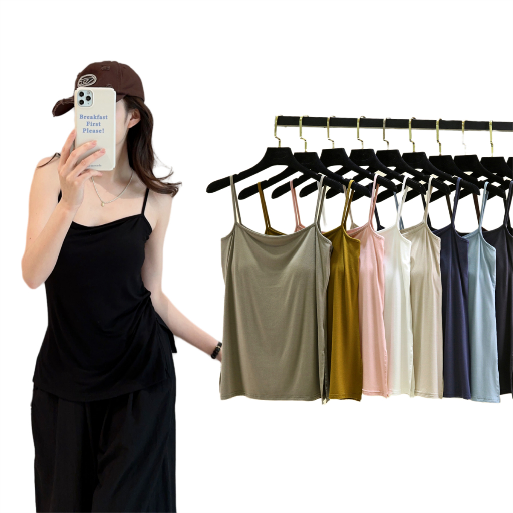 2417 เสื้อสายเดี่ยวมีฟองน้ำในตัว ไม่ต้องใส่เสื้อใน ผ้านิ่มๆใส่สบาย Built-in Bra camisole