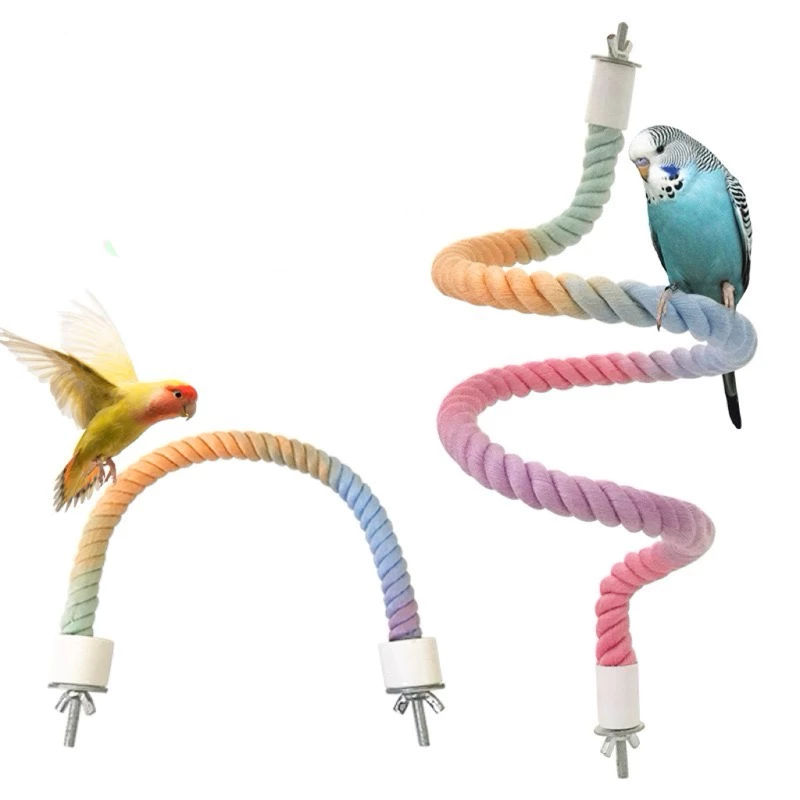 F-26 คอนเชือก เสาเชือก [สีพาสเทล] สามารถงอได้ตามต้องการ ปลายทั้งสองข้างสามารถยึดติดกับกรงได้ สำหรับนกแก้ว