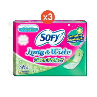 Sofy โซฟี แผ่นอนามัย ลองแอนด์ไวด์ คลีน โพรเทค แบบมาตรฐาน ไม่มีน้ำหอม 36 ชิ้น (3 แพ็ค) Long&Wide Clean Protect Pantiliner