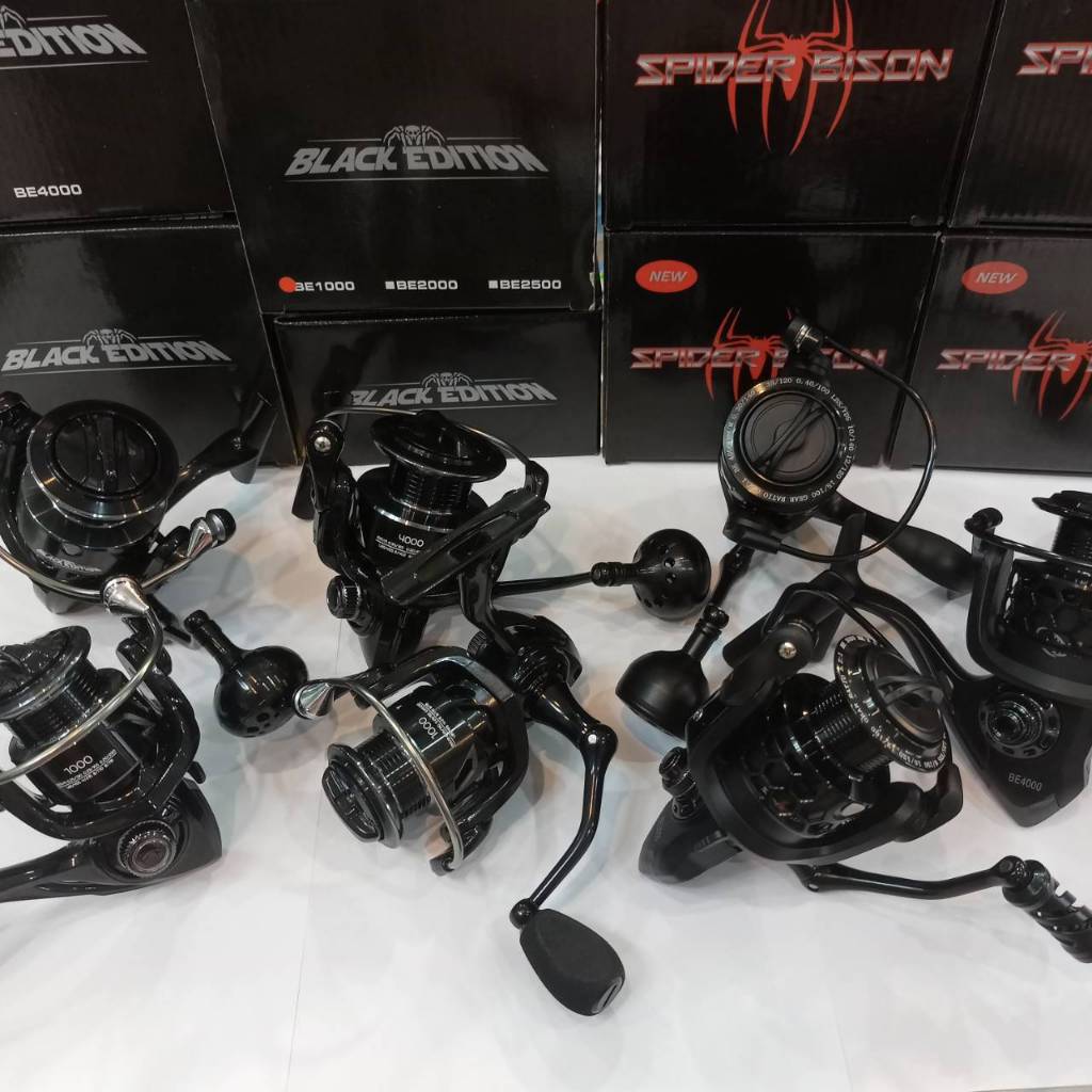 รอกสปิน Bison Black Edition/Spider ขนาด1000-3000-4000 แขนเกลียวทั้งสองรุ่น ให้กำลังเบรคสูง หมุนเบาลื