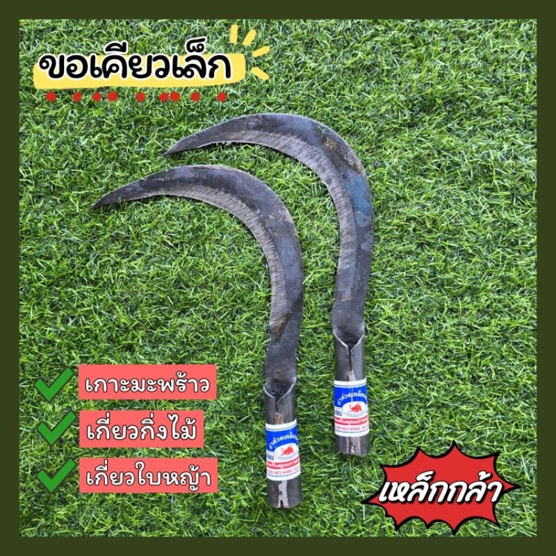 เคียวเล็ก ทำจากเหล็กกล้า เกาะมะพร้าว เกี่ยวหญ้า หรือเกี่ยวกิ่งไม้ได้ มีความคม แข็งแรง