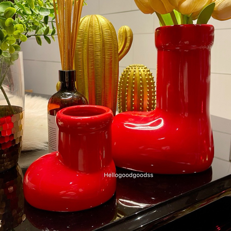 (พร้อมส่งจากไทย) แจกันรองเท้าบูท Astro boy boots Vase แจกันสีแดง ของตกแต่งคริสมาสต์ Christmas Decora