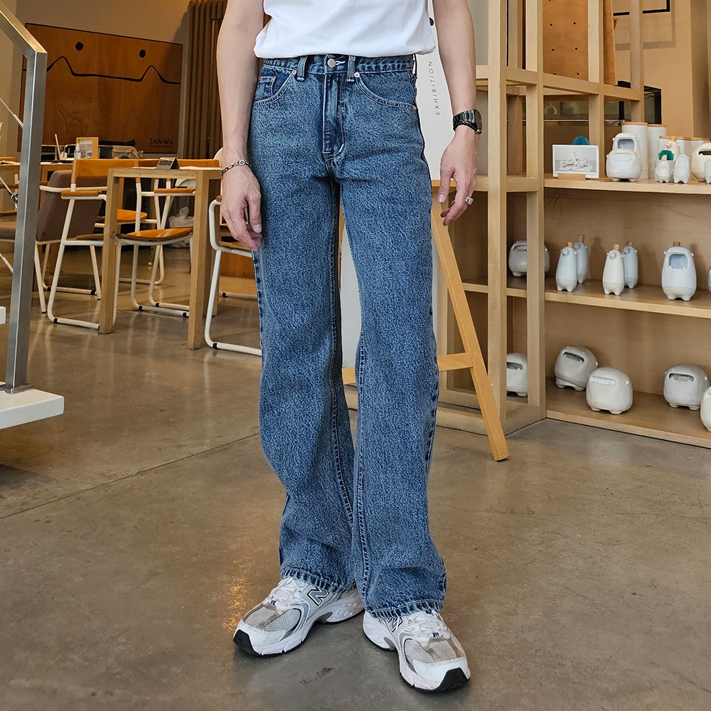 Golden Zebra Jeans กางเกงยีนส์ชายแฟชั่นฟอกสีสโนว์เป้าซิปขากระบอกใหญ่ #219SNOW