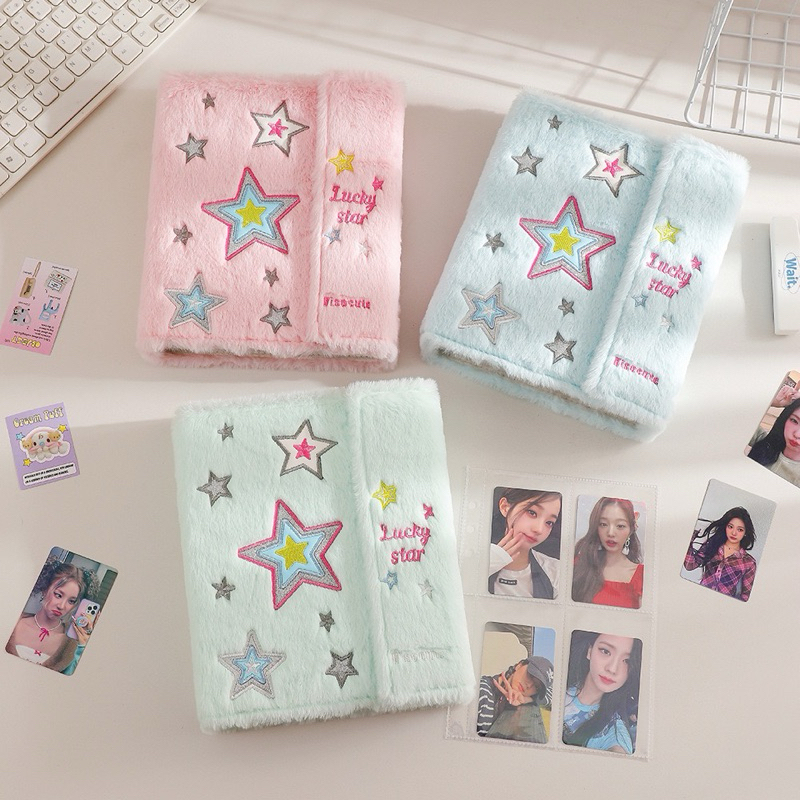 พร้อมส่ง แฟ้มขนปุย ลายดาว Lucky Star ขนาด A5 6ห่วง แฟ้มรูป แฟ้มเก็บเงิน ออมเงิน เก็บการ์ด อัลบั้ม