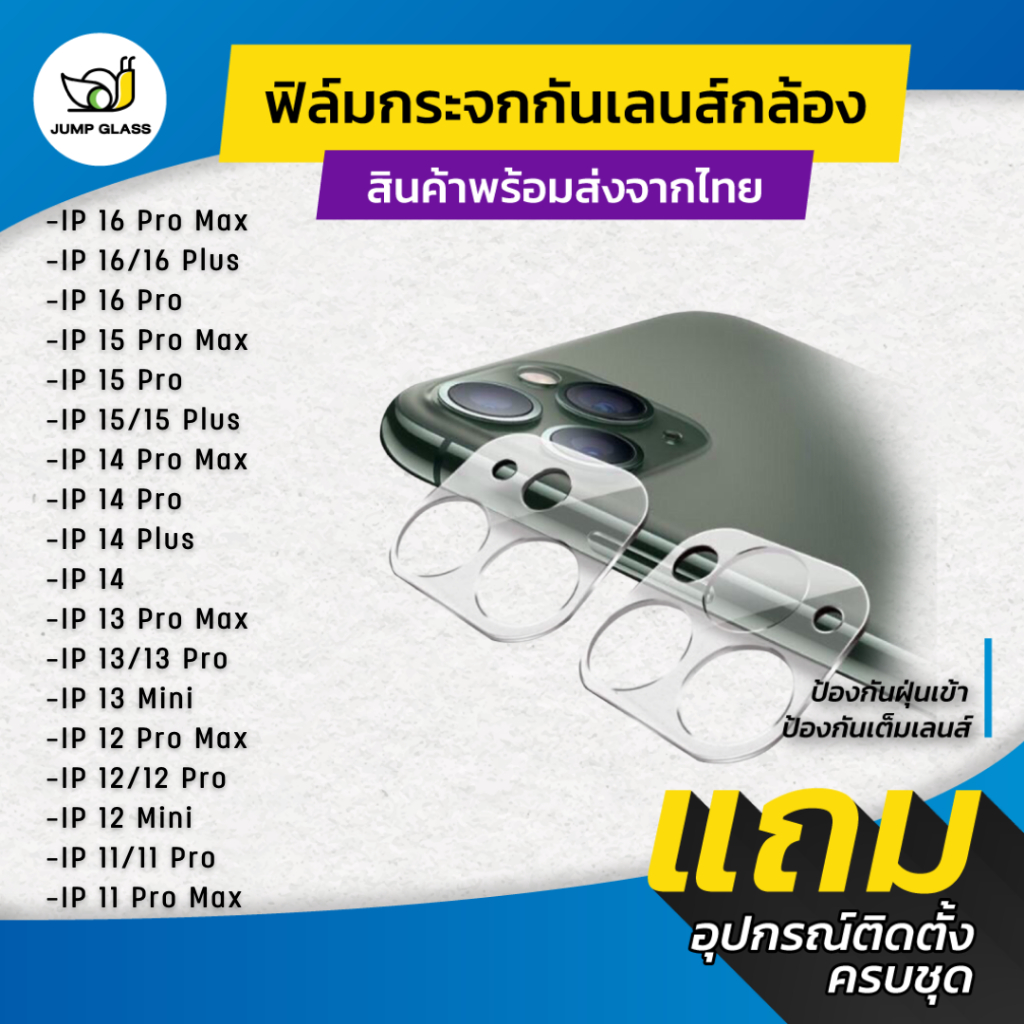 ฟิล์มกระจกกันเลนส์กล้อง สำหรับรุ่น iPhone 16 Pro Max,15/14 Pro/14 Plus/14 Pro Max/13 Pro Max/13 Pro/11 Pro Max/12 Pro