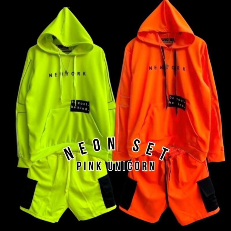 ⭐COVERSTREET💚 พร้อมส่งจากไทย Setเสื้อ ฮู้ด +กางเกง ชุดสงกรานต์ ชุดนีออนผู้ชาย เสื้อนีออน ชุดสะท้อนแสง เสื้อสงกรานต์