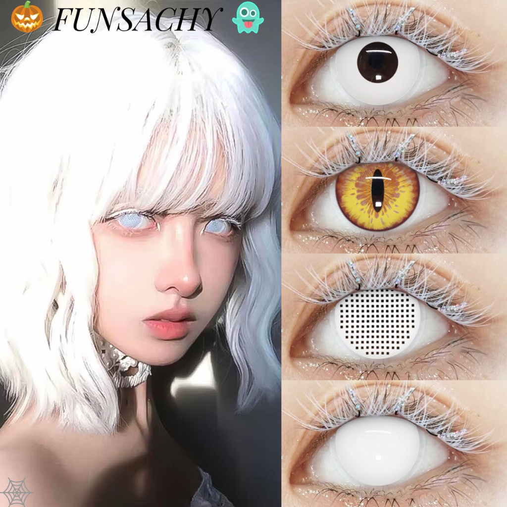 คอนแทคเลนส์เล่นตามบทบาท Funsachy 1 คู่ คอนแทคเลนส์สีขาวบริสุทธิ์สีดำตาบอดสำหรับคนตาบอดและผู้สูงอายุ