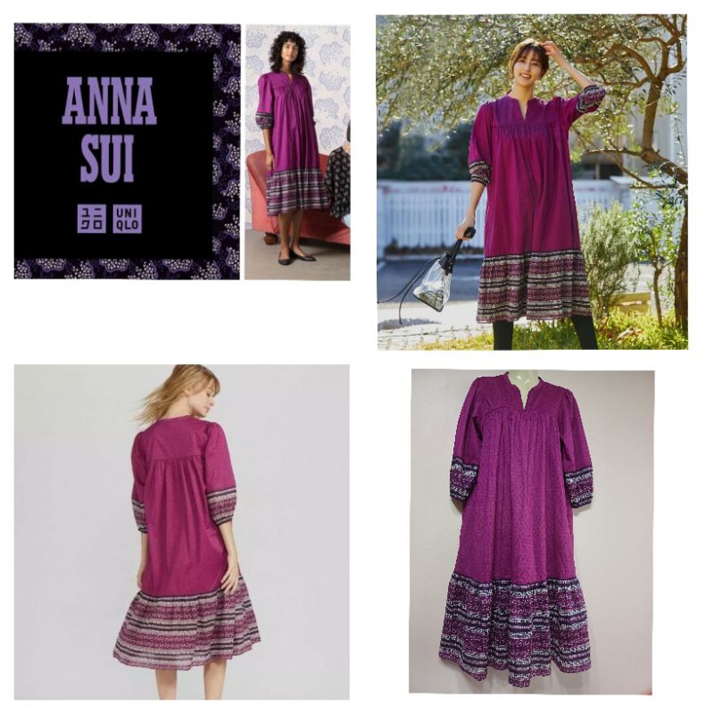 Anna Sui x Uniqlo Cotton 3/4 Sleeve Maxi Dress Size S