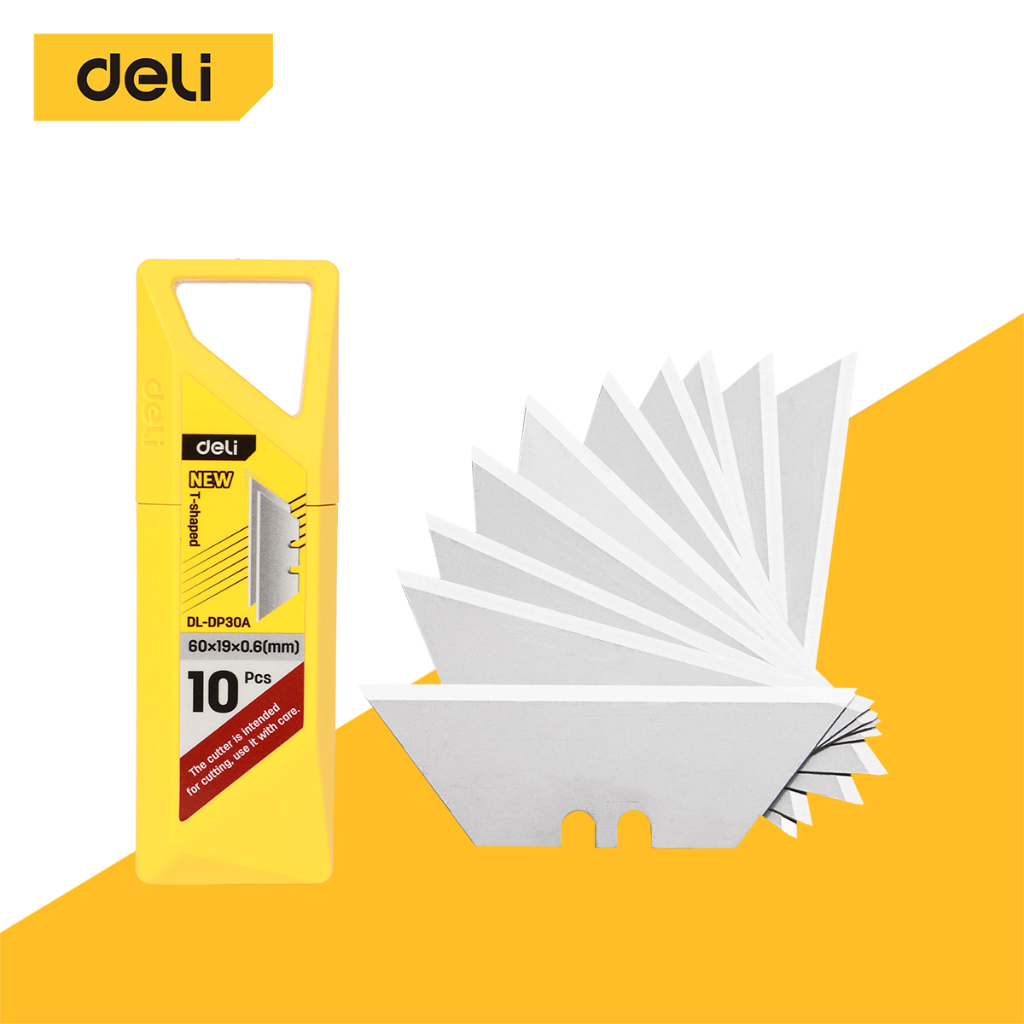 Deli ใบมีดคัตเตอร์ ใบมีด ขนาดเล็ก คม จำนวน 10ใบ พร้อมกล่องบรรจุ สำหรับเปลี่ยน Knife Blade