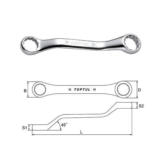 AAAK Series TOPTUL Midget Double Ring Wrench 45° Offset