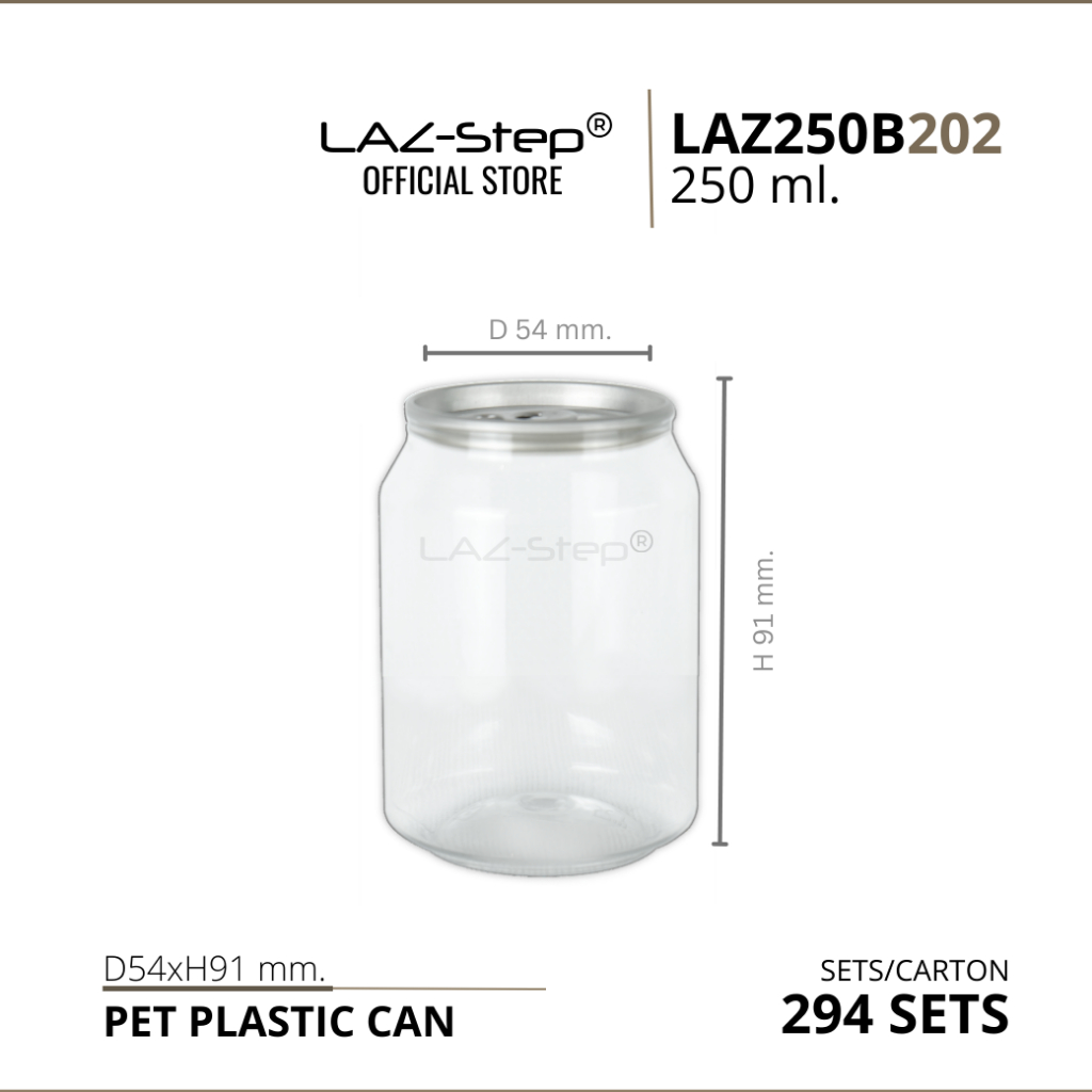 LAZ-Step กระป๋องพลาสติก PET ซีรี่ย์กระป๋องเครื่องดื่ม  LAZ250B202 ขนาด 250 ml. บรรจุลังละ 294 ชุด